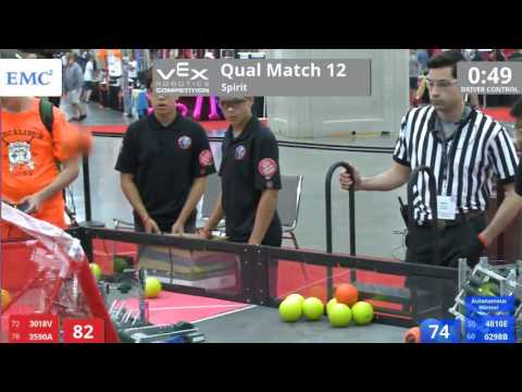 VEX Worlds 2016 - VRC Middle School - Spirit - Qual 12 (3018V 3590A) 159 vs 135 (4810E 6298B)
