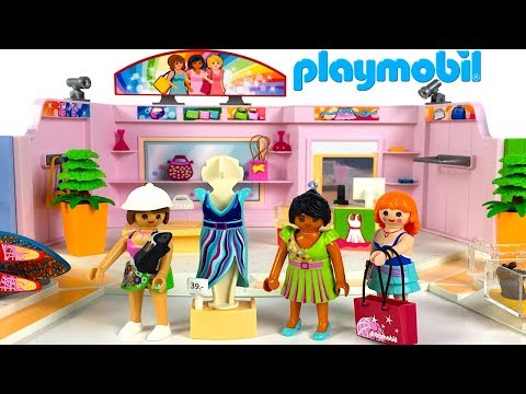 UNBOXING PLAYMOBIL 9078 CITY LIFE SHOPPING PLAZA WITH SPORTS PET AND CLOTHING STORE AND PLAY FUN