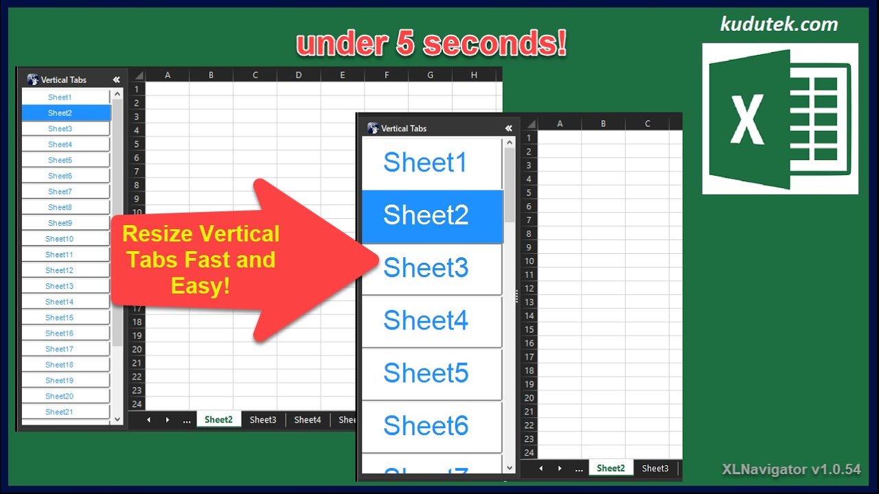 Resize Excel Vertical Tabs under 5 seconds! | XLNavigator v1.0.54