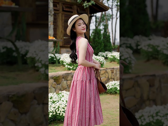 EHK9X313 - Đầm thô kẻ caro