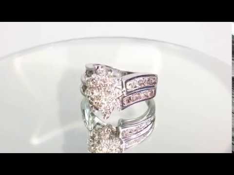 DIAMOND CLUSTER ENGAGEMENT RING WHITE GOLD * BRIDAL ANNIVERSARY