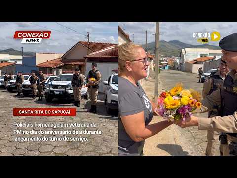 Vídeo: Policiais homenageiam veterana da PM no dia do aniversário dela durante lançamento do turno de serviço.