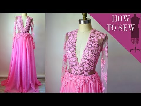 How To Sew A Deep V-Neck Lace Tulle Gown