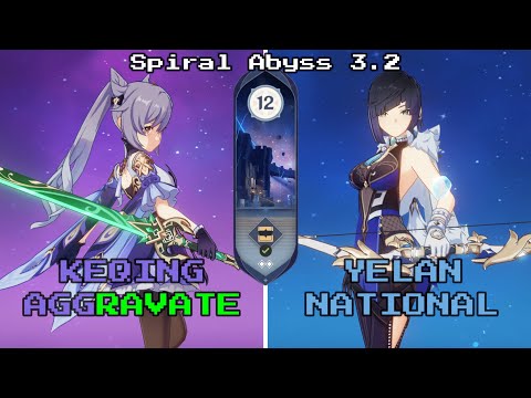 C4 Keqing Aggravate & C0 Yelan National | 3.2 Spiral Abyss Floor 12 9 Stars - Genshin Impact