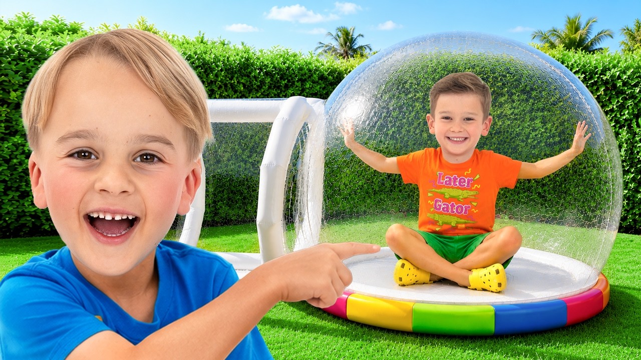 Mike and Sasha build GIANT Inflatable Playhouse for children