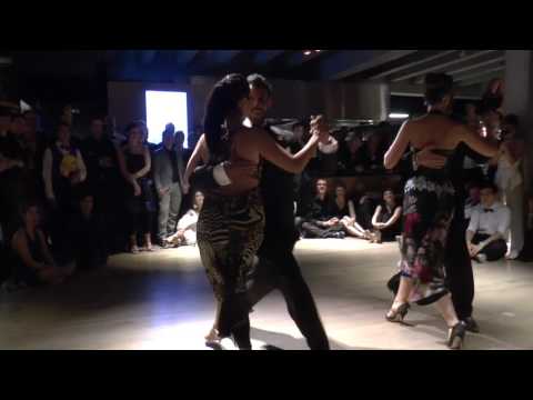  Josefina Bermudez Avila,    Fabian Peralta,    Virginia Gomez,    and  Christian Marquez  are  dancing  to  "  Yunta brava  "  by  Juan D'Arienzo  at  Gent Tango Festival  in  2017