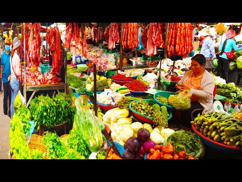 Chbar Ampov market, best cambodian food market tour - fish, chicken, vegetables, fruits & more