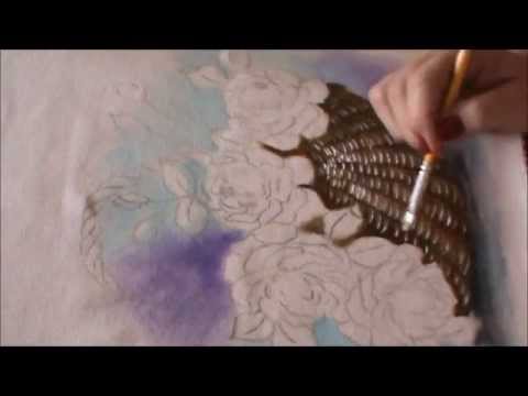 Pintando Cesta com Rosas pintura em tecido) Parte I