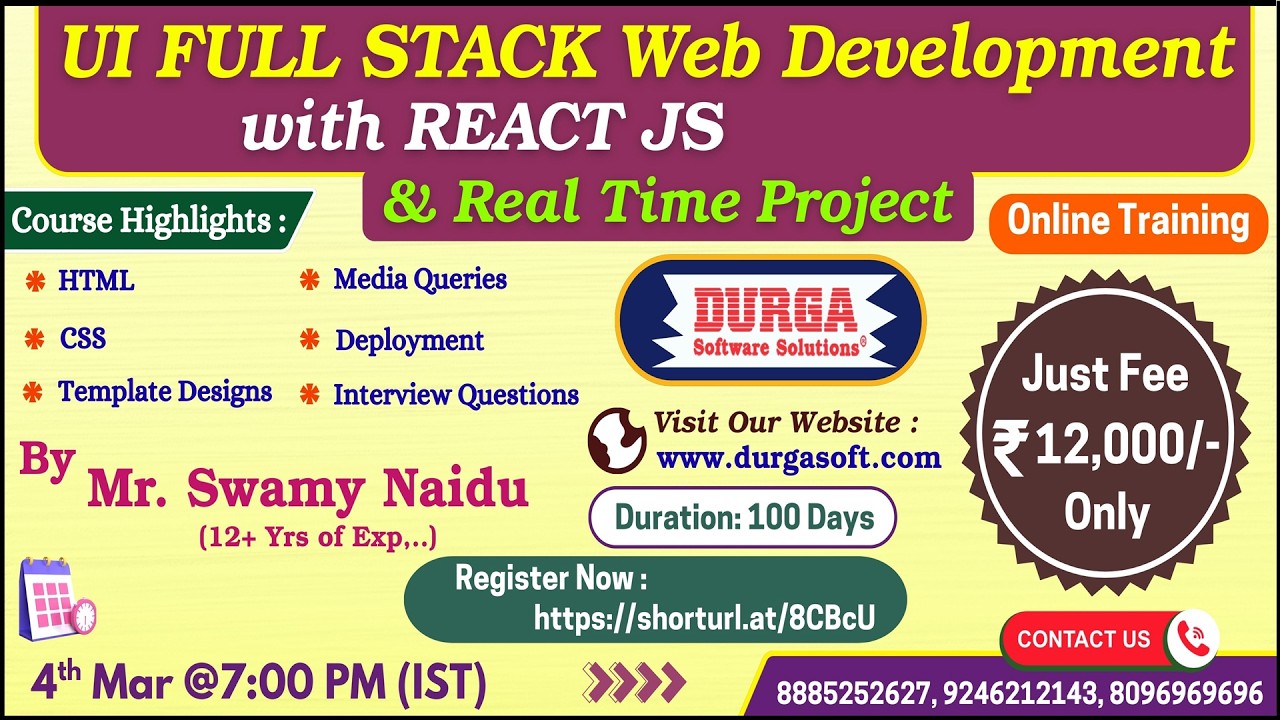 UI FULL STACK Web Development with REACT JS & Real Time Project Online Training @ DURGASOFT
