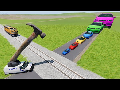 Cars vs Giant Hammer Van with Portal Trap - BeamNG.Drive #15