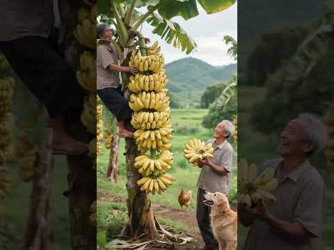 Climbing Banana Tree #farm #fruit #farming #fruits #farmlife #village #villagelife #banana