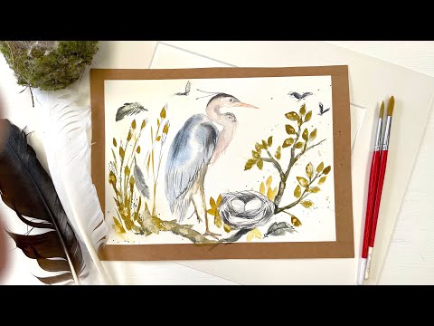 How to Paint a Grey Heron in Watercolor - Step by Step Real Time Tutorial for Beginners