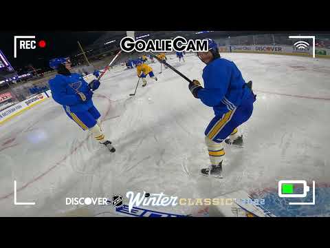 Jordan Binnington wears GoPro during Winter Classic practice