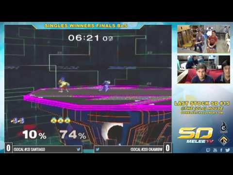 Last Stock SD #15 - Santiago (Falco) vs OkamiBW (Sheik, Pikachu) - SSBM Winners Finals - part (1/2)