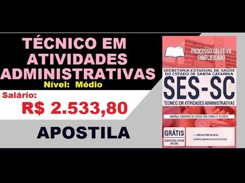 Apostila Processo Seletivo Simplificado SES SC 2019 Técnico Atividades Administrativas