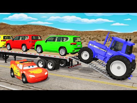 Flatbed Truck Mcqueen | Transportation with Truck - Pothole vs Car # - BeamNG.Drive