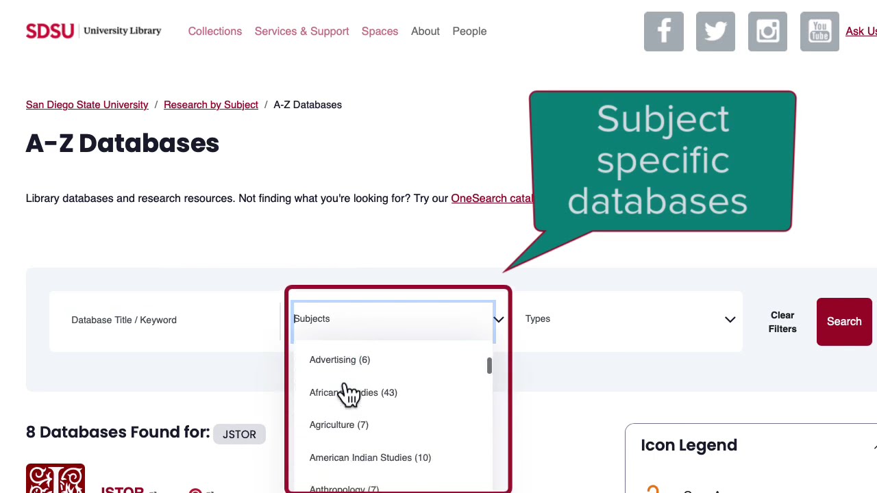 Locating Individual Databases at SDSU Library