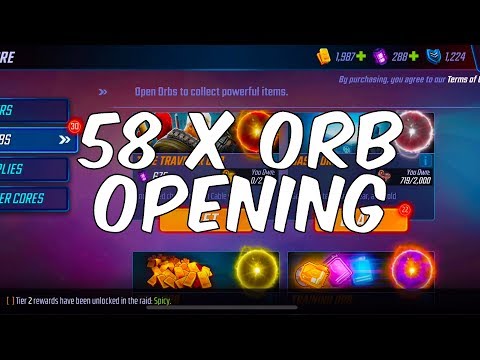 EPIC 58 x ORB OPENING! PREMIUM, BASIC, RAID + GEAR ORBS! - Marvel Strike Force