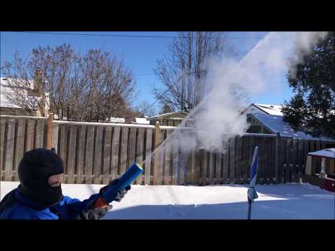 Boiling Water Into The Air At -37 Below Zero, Instant Vapor, Water Freezes Instantly In Canada