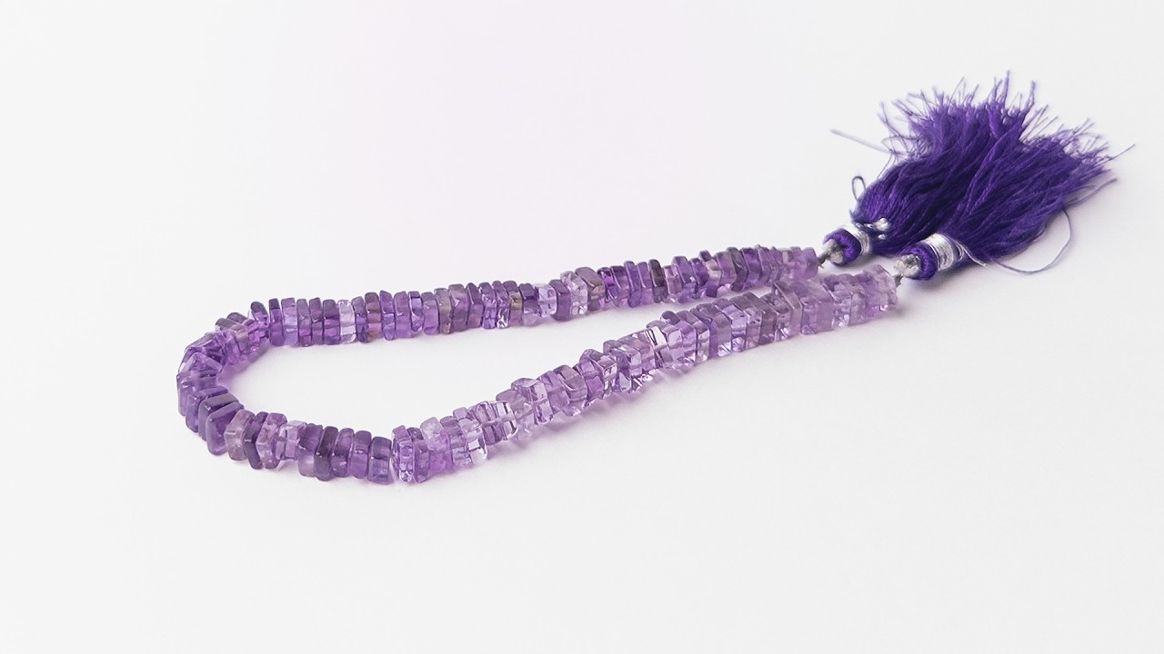 Amethyst | Smooth Square Heishi | 5.5-6mm Bead Size | 20cm Strand Length video