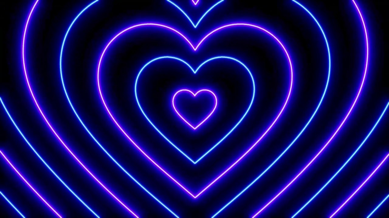 A Glowing Neon Heart Tunnel Blue and Purple in Full HD | Screensaver and Background LED Tunnel