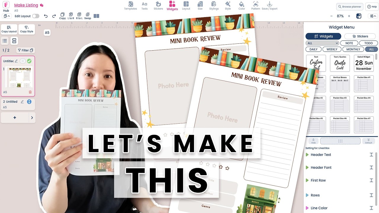 How to Design a Mini Book Review Planner Page | Step-by-Step in Planify Pro