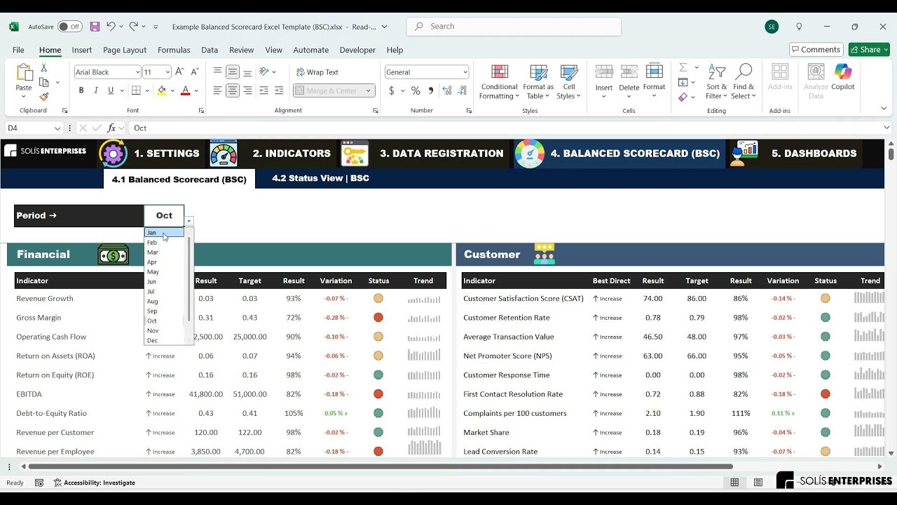 Balanced Scorecard Excel Template (BSC) | Dashboard Balanced Scorecard Spreadsheet ♟️📊