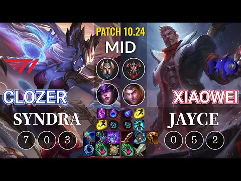 T1 Clozer Syndra vs DMO Xiaowei Jayce Mid - KR Patch 10.24
