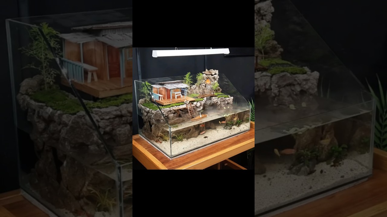 Tiny Diorama Waterfall Aquarium Decoration #aquarium #shorts