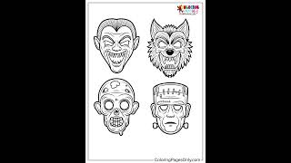 Free Printable Halloween Masks Coloring Pages #ColoringPagesOnly #Shorts #coloring #halloween #masks