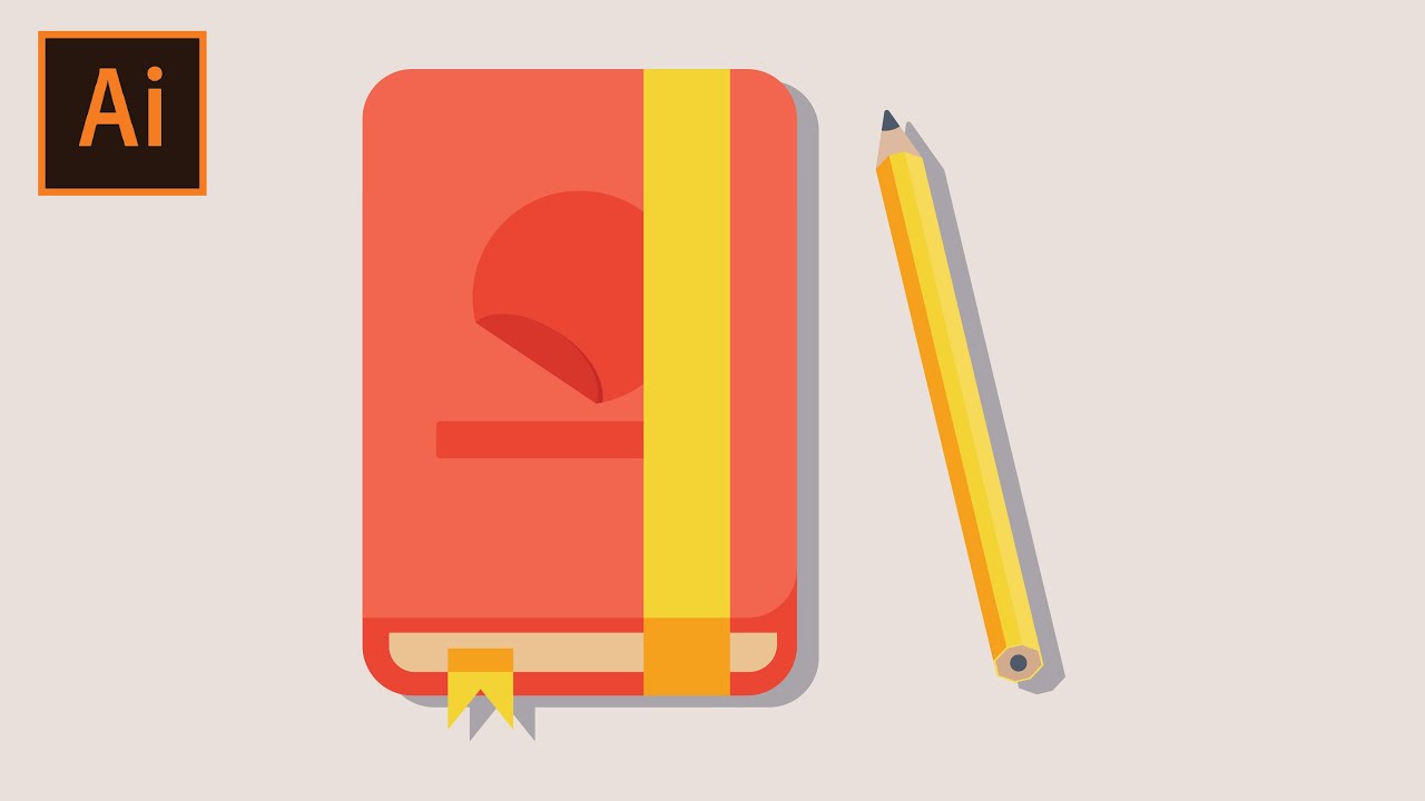 Flat Notebook and pencil Tutorial in Illustrator
