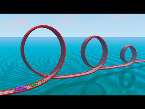 Impossible Triple Loop Bridge Crossing Cars - Big & Small Cars vs Deep Water - BeamNG.Drive