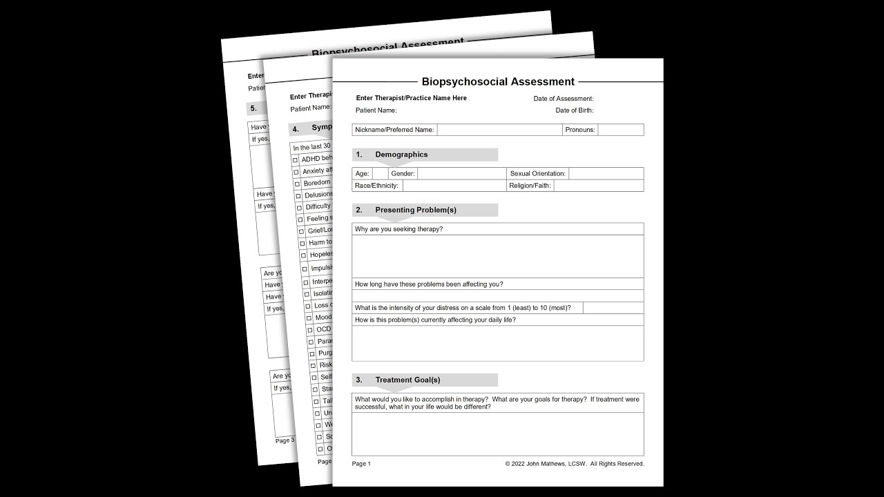 Biopsychosocial Assessment Template from TherapistsMarket.com