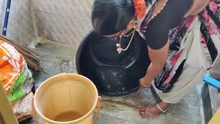 Indian Housewife Aunty Washing Blanket By Hand   A