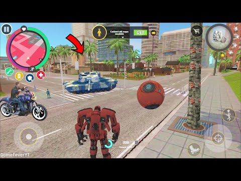 rope hero vice town (transformer ball fight green tank) red robot ball running on road - Gameplay HD