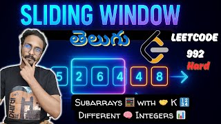 YouTube video 'Leetcode 992 - Subarrays with K Different Integers 🧠 | Sliding Window  | Telugu | DSA | Placements'
