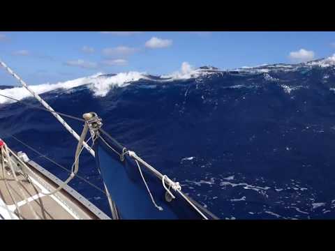 28 foot yacht semi knock down by breaking wave in stormy seas