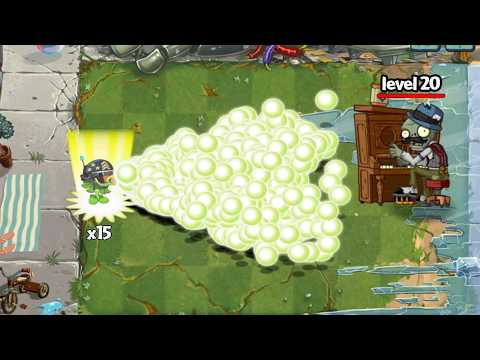 PvZ 2 Challenge - All Plants Level Max x15 use 5 Power Up Vs Pianist Zombie Level 20