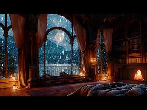 Instant Sleep in a Cozy Castle Haven - Rain, Fireplace and Thunderstorm Sounds Therapy | 12 Hours