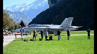 The military base where you have to STOP for Jets!!!  Meiringen Air Base practicing for AXALP