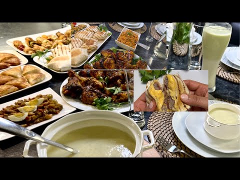 🌟Table de Iftar ramadan N 5 🌙velouté 🌟poulet caramélisé 🌟sandwich 🌟roulé de courgette🌟boulgour 🥗