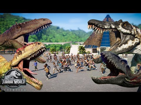 Carcharodontosaurus, Giganotosaurus, Spinosaurus & Indoraptor Breakout! Jurassic World Evolution