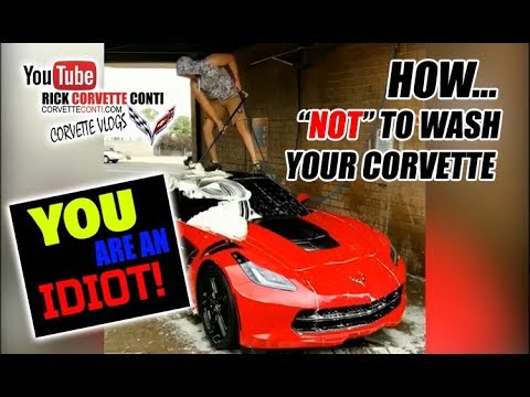 DUDE STANDS ON TOP OF CORVETTE TO WASH IT - WHAT AN  IDIOT! Video