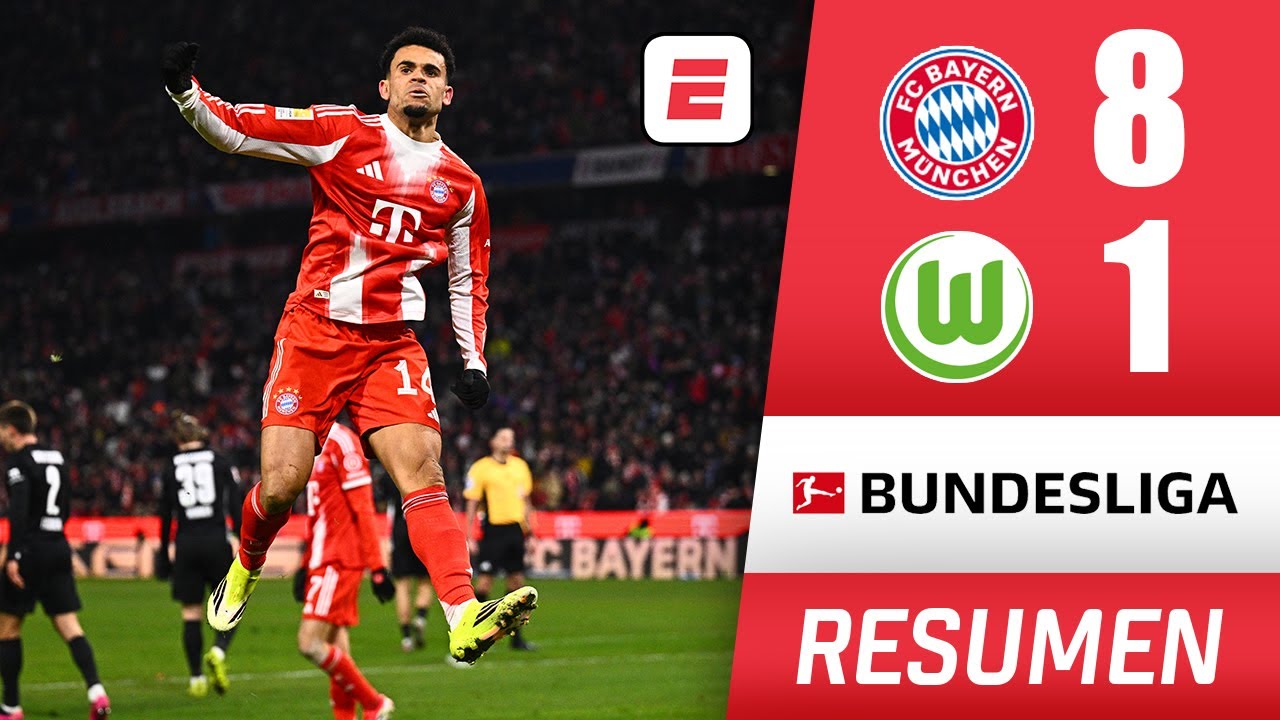 LUIS DÍAZ comandó con doblete goleada monumental de BAYERN MUNICH 8-1 ante WOLFSBURGO | Bundesliga