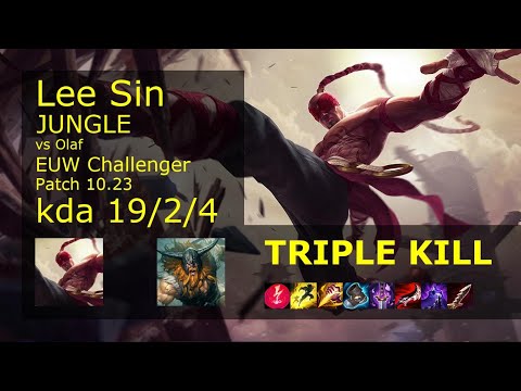 Lee Sin vs Olaf Jungle - EUW Challenger 19/2/4 Patch 10.23 Gameplay
