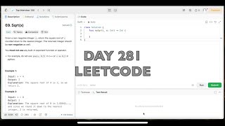 YouTube video 'Day 281: LeetCode Problem 69. Sqrt(x) - Swift'