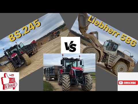 Massey Ferguson 8S.245 meets massive Liebherr 586 loading shovel in the quarry