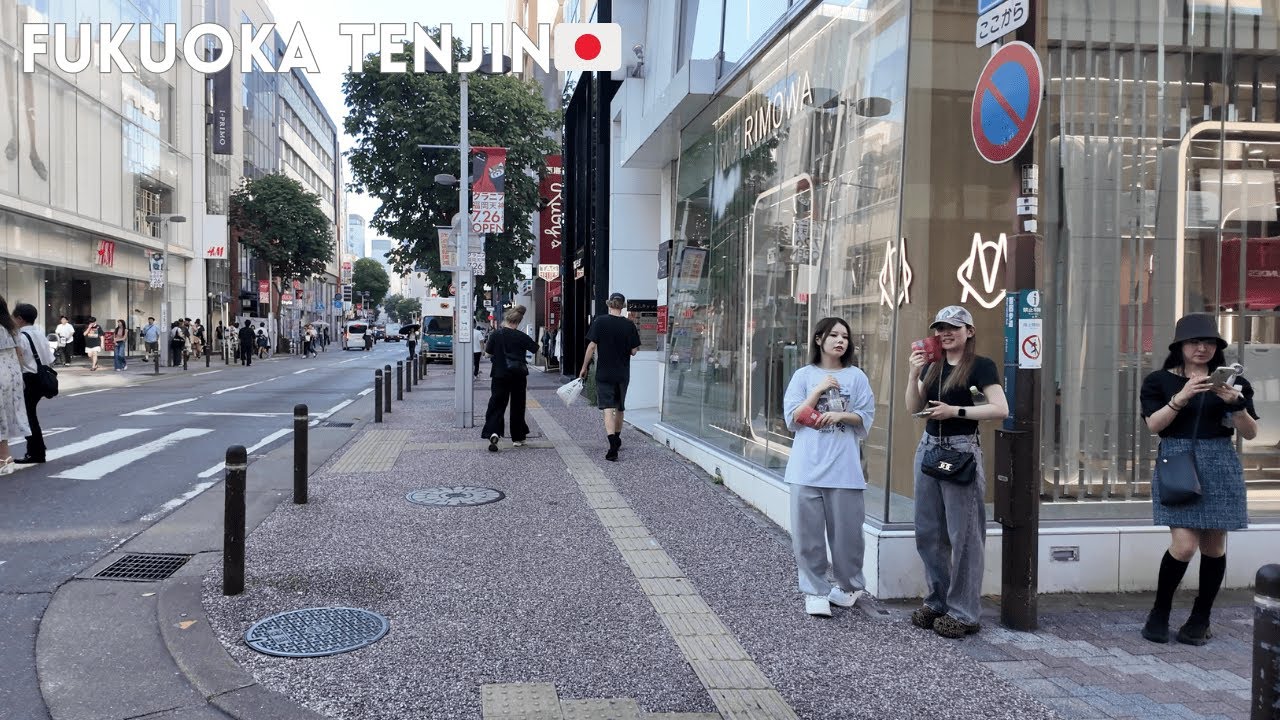 Immersive street-level walking tour through Fukuoka Tenjin, Japan, showcasing authentic urban landscapes, local architecture, and the vibrant atmosphere of the city's neighborhoods