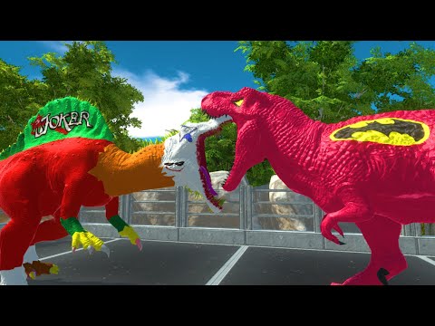 RED BATMAN T-REX DEATH RUN WITH HP BAR JUNGLE-Animal Revolt Battle Simulator