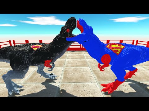 DARK SUPERMAN T-REX vs SUPERMAN T-REX DEATH RUN - Animal Revolt Battle Simulator